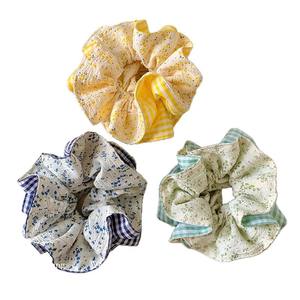 Chouchou floral à carreaux de style forêt pour femmes haut de gamme élégant <span class=keywords><strong>chignon</strong></span> corde à cheveux Style campagnard français tissu cravate à cheveux - Product Image 5
