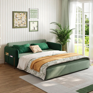 Muebles de sala de estar con funda verde de tela impermeable europea, sofá cama doble con colchón de espuma viscoelástica con almacenamiento - Product Image 5