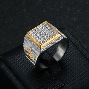 yunnique Hip Hop <b>Ring</b> <b>Titanium</b> Steel Gold Plated Micro Pave Diamonds Men's Jewelry Gift Geometric Cross Design - Product Image 3