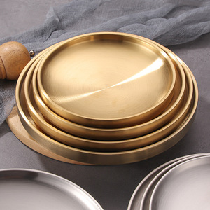 304 Acier Inoxydable Ménage Double Dîner Assiette Ronde Fond Plat, Double Couche Ronde Dessert Plat Assiette Plat Grill BBQ - Product Image 4