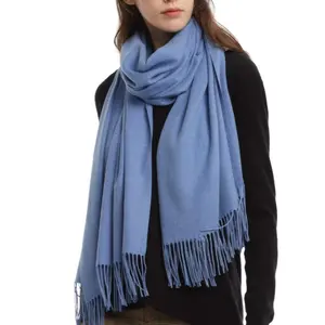 2022 nouveau Style 180g Offre Spéciale Dames Bleu Denim Classique Bordées Wraps Écharpe Pashmina Châle Écharpe