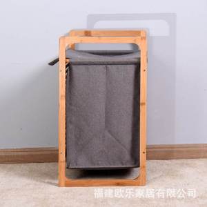 <b>Bamboo</b> fabric laundry <b>basket</b> for bathroom use, <b>bamboo</b> frame, Oxford cloth storage rack with movable handles and frame. - Product Image 2