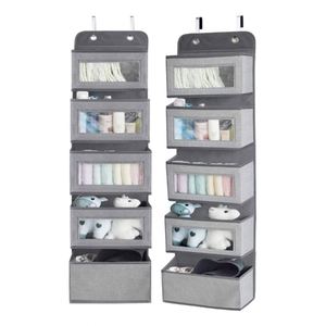 Organizador de tela colgante para puerta con 5 bolsillos grandes, ventana transparente para montaje en pared, 2 ganchos metálicos, ecológico, para guardería - Product Image 3