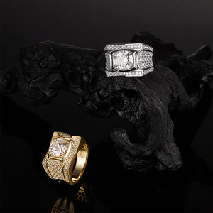 Yellow <b>Gold</b> Moissanite <b>Cocktail</b> <b>Ring</b> Round Brilliant Cut Pave Setting Geometric Luxury Unisex Engagement <b>Ring</b> - Product Image 3