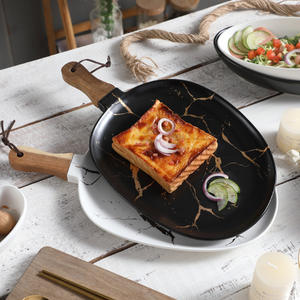 Pizza Steak en céramique marbrée Salade Assiette à pâtes Pain <span class=keywords><strong>aux</strong></span> fruits Sushi Dessert Plateau de service avec manche en <span class=keywords><strong>bois</strong></span> Vaisselle de <span class=keywords><strong>restaurant</strong></span> - Product Image 5