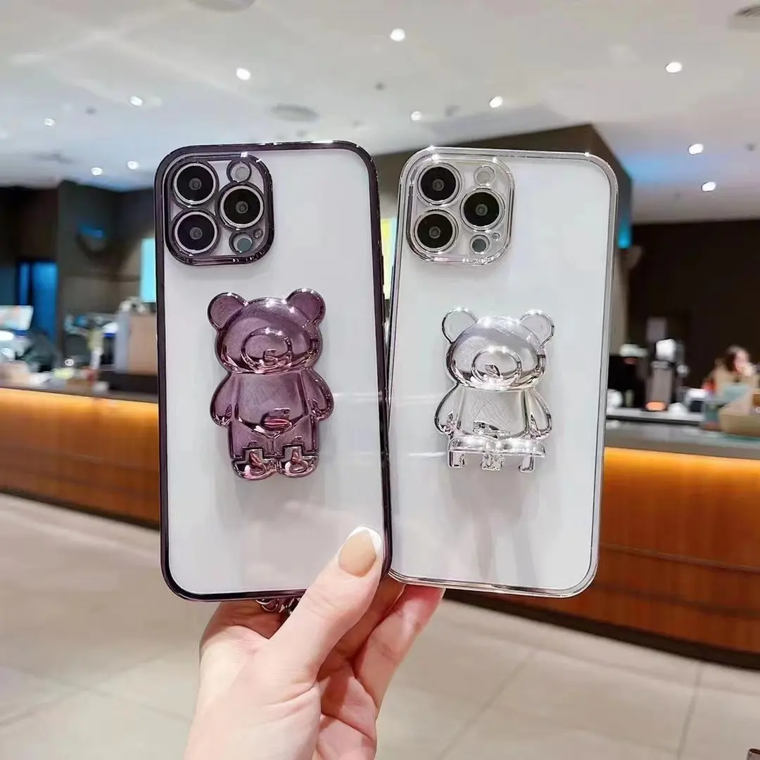 Factory Direct Sell Attractive Cute Bear Chrome Shiny Phone Case for iPhone 14 Plus 14 Pro Max 7 Plus