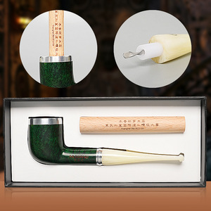 M.XIANE Briar Wood Straight Handle Billiard Pipe Green With Gift Box For Men Collectible Tobacco Pipe - Product Image 1