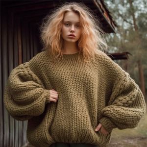 Femmes grande taille vêtements 2023 Offre Spéciale lâche gros fil lanterne manches à la <span class=keywords><strong>main</strong></span> <span class=keywords><strong>pull</strong></span> surdimensionné femmes - Product Image 6