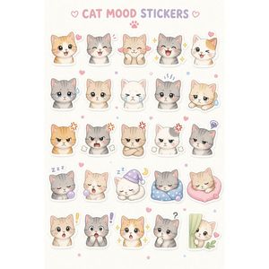 Pegatinas Adhesivas de Gatos de Dibujos Animados, Calcomanías de Emociones de Gatitos para Diario y Decoración del Hogar - Product Image 1