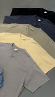 Kaos Pasangan Pria Trendy Retro V-Neck Rajut Oversize Polos Bernapas Vintage Kepribadian Lengan Pendek Katun Murni