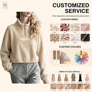 Hot Selling Trendy <b>Women</b> Stand Collar Cropped Pullover <b>Sweatshirt</b> Casual Loose Long Sleeve Printed Top For Fall Winter Wear - Product Image 1