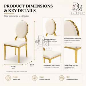 Elegante Silla de Boda Redonda con Respaldo de Medallón en Acero Inoxidable Dorado y Cojín Blanco para Eventos de Boda y Banquetes - Product Image 5