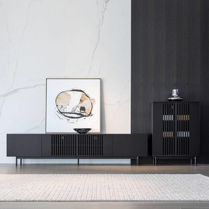 Mobile TV Retrò Nero, Mobile da Terra Moderno e Semplice per Soggiorno, Mobile TV <span class=keywords><strong>in</strong></span> Legno Massello di Lusso Leggero con Piedi <span class=keywords><strong>in</strong></span> Ferro - Product Image 5