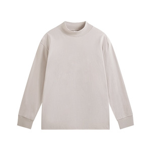 T-shirts pour femmes et hommes Nouveau t-shirt ample uni à col semi-haut et manches longues en coton peigné pur 230G - Product Image 4