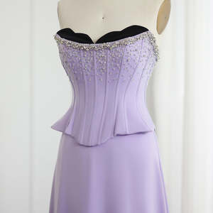 Jancember SF164 Robes de soirée sirène élégantes en cristal violet avec traîne - Product Image 6