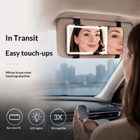 Miroir de retouche LED pour voiture avec pare-soleil, grossissement 3X, lumière tricolore, rechargeable et commande tactile
