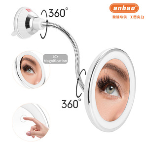Miroir de maquillage avec lumière LED 10X grossissant avec tuyau flexible bas ventouse miroir col de cygne tige miroir d'aspiration - Product Image 6