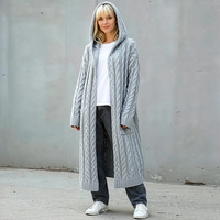 Damen Übergröße Einfarbiger Langarm-Kapuzenpullover Lässiger Gestrickter Hoodie Sweater Loser Pullover Mantel
