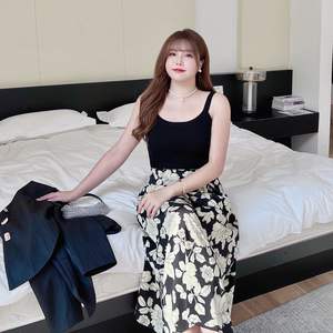 Jupe midi à imprimé floral taille haute en satin pour femme grande taille N8118 - Product Image 4