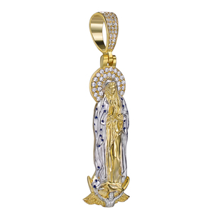 Joyerí<span class=keywords><strong>a</strong></span> Hip Hop, Colgante <span class=keywords><strong>de</strong></span> Cruz Religiosa <span class=keywords><strong>de</strong></span> Jesús, <span class=keywords><strong>Virgen</strong></span> Marí<span class=keywords><strong>a</strong></span> <span class=keywords><strong>de</strong></span> <span class=keywords><strong>Guadalupe</strong></span>, Chapado en Oro con Circones, Estilo Moderno - Product Image 5