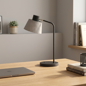 Lámpara de escritorio minimalista de metal con pantalla de tela gris E27/E26 60-100W para dormitorio o sala de lectura - Product Image 5