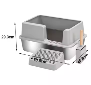 Sartén de arena para gatos de acero inoxidable gris claro de lujo, 20L, gran capacidad, semicerrado, lados altos, a prueba de salpicaduras, caja de arena para mascotas de limpieza automática - Product Image 3