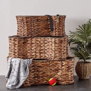 Dog Pet Toy Hollow Foldable Water Hyacinth Storage Basket Bone Hyacinth Toy Basket Water Hyacinth Dog Bone Basket