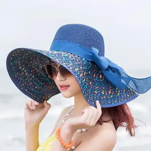 Moda büyük geniş Brim ilmek disket Sombreros yaz kağıt plaj güneş hasır şapka kadınlar için