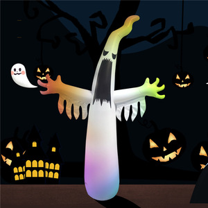 Halloween Fantôme Blanc Jouet Gonflable PVC Cour Horreur Mal Fenêtres Pendentif avec Globes Lumineux et Citrouille Seau À Glace - Product Image 2