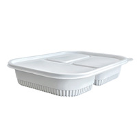 Boîte à lunch biodégradable à trois compartiments en poudre de bambou, de qualité alimentaire, blanche, jetable, pour la restauration commerciale et les plats à emporter, design moderne