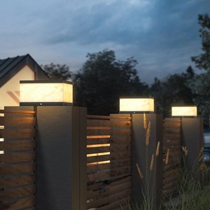 Lampe solaire LED simple imitation marbre pour poteau, idéale pour villa, cour et portail extérieur - Product Image 2