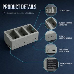 Chargeur de batterie en gros GF-MINICH3 à 3 emplacements compatible avec les batteries de drones DJI Mini 3, Mini <span class=keywords><strong>4</strong></span>, Mini <span class=keywords><strong>5</strong></span> Series – Hub de charge - Product Image 4