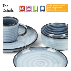 ディナーセット32ピース食器メキシコ16pcエンボス反応性食器セットリネンテクスチャ付き - Product Image 3