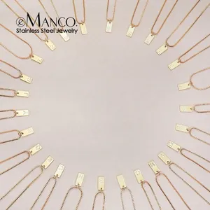 Collar eManco <span class=keywords><strong>con</strong></span> <span class=keywords><strong>inicial</strong></span> mayúscula en forma de rectángulo, colgante <span class=keywords><strong>con</strong></span> letra grabada de la A a la Z, <span class=keywords><strong>cadena</strong></span> de acero inoxidable, estilo minimalista para mujer, ideal para fiestas. - Product Image 1