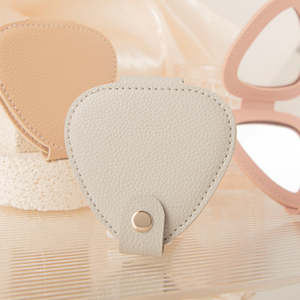 Triangle PU Leather <b>Compact</b> <b>Mirror</b> Double Sided Folding With Snap Closure Portable Travel Makeup <b>Mirror</b> For Women Girls - Product Image 6