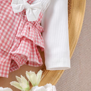 欧美女婴秋季新款纯棉长袖可爱三角发带跨境ODM拼接格子 - Product Image 4
