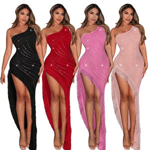 Disponible OuYaan El más nuevo vestido con flecos de un hombro Mujer Irregular Sexy Vestidos de baile Ver a través - Product Image 6