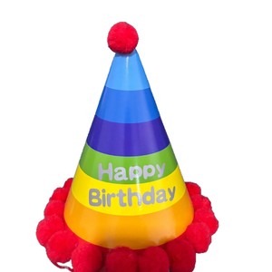 Children's Birthday Party Hats With Pom Pom Trim Happy Birthday Girl Boy Cone Hats For Kids Celebration Decorations - Product Image 5