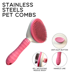 Custom Logo Color Stainless Steel TPR Simple Cat <b>Dog</b> Pet Hair Shedding <b>Grooming</b> Self Cleaning Slicker Pin Comb Brush <b>Tool</b> - Product Image 2