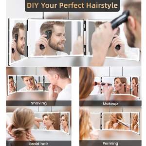 Miroir LED de qualité supérieure pliable à trois volets avec crochets télescopiques réglables pour maquillage et coupe de cheveux - Product Image 6