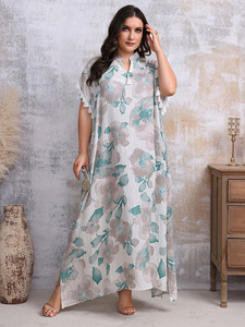 <span class=keywords><strong>Robe</strong></span> musulmane caftan grande taille <span class=keywords><strong>robe</strong></span> <span class=keywords><strong>femme</strong></span> verte à imprimé floral et pompon à manches courtes <span class=keywords><strong>robe</strong></span> maxi modeste <span class=keywords><strong>robe</strong></span> décontractée islamique - Product Image 1