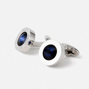 Boutons de manchette de luxe pour hommes, de haute qualité, en cristal bleu clair rond, accessoires de chemise en argent, en stock - Product Image 4