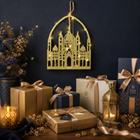 Décoration murale de mosquée en MDF découpé au laser, avec paillettes dorées, lumières LED, dôme islamique, minarets, petite taille, durable, pour la maison, décoration de l'Aïd