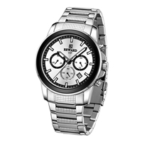 Montre chronographe à quartz pour homme, trois sous-cadrans, fenêtre de date, cadran noir, index en or rose, bracelet en acier, sport