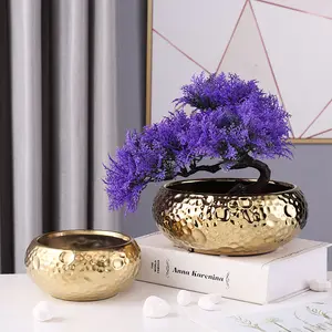 Meilleure vente en gros Vase doré de luxe pour décoration intérieure en or à ouverture large pour centres de table de mariage