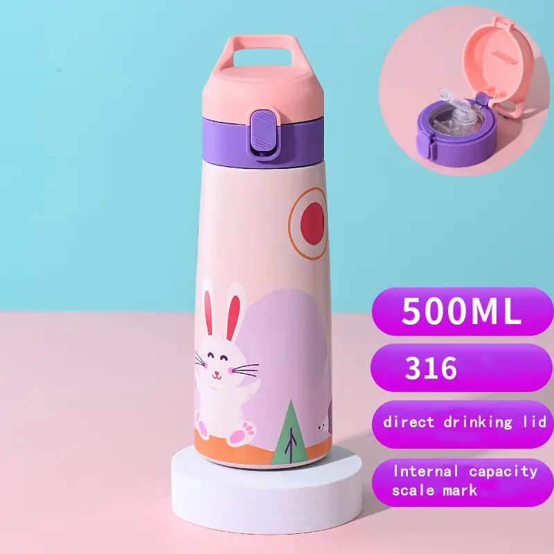BPA मुक्त डबल दीवार स्टेनलेस स्टील बच्चों प्यारा कार्टून वैक्यूम बोतल बच्चों थर्मस मग थर्मल पानी की बोतल भूसे के साथ