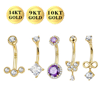 Anneau de nombril en or massif 14K 10K 9K, bijoux de piercing au nombril, avec pendentif papillon et infini en zircon cubique, barbell incurvé, vente en gros