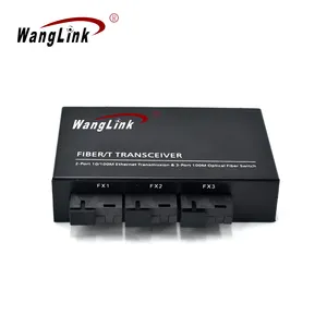 Wanglink 10/100M媒体转换器单模3 SC光纤，带2 RJ45端口光纤媒体转换器