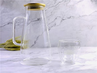 Ensemble de carafes à eau en verre transparent faites à la main avec poignée et couvercle, style bohème, écologique, capacité de 1600 ml, facile à utiliser