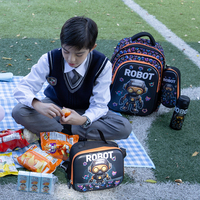 Nouveau Sac à Dos Trolley Robot Dessin Animé pour Étudiants 2026, Grande Capacité, Doublure PVC Polyester, Fermeture Éclair 4 Couches, 18 Pouces